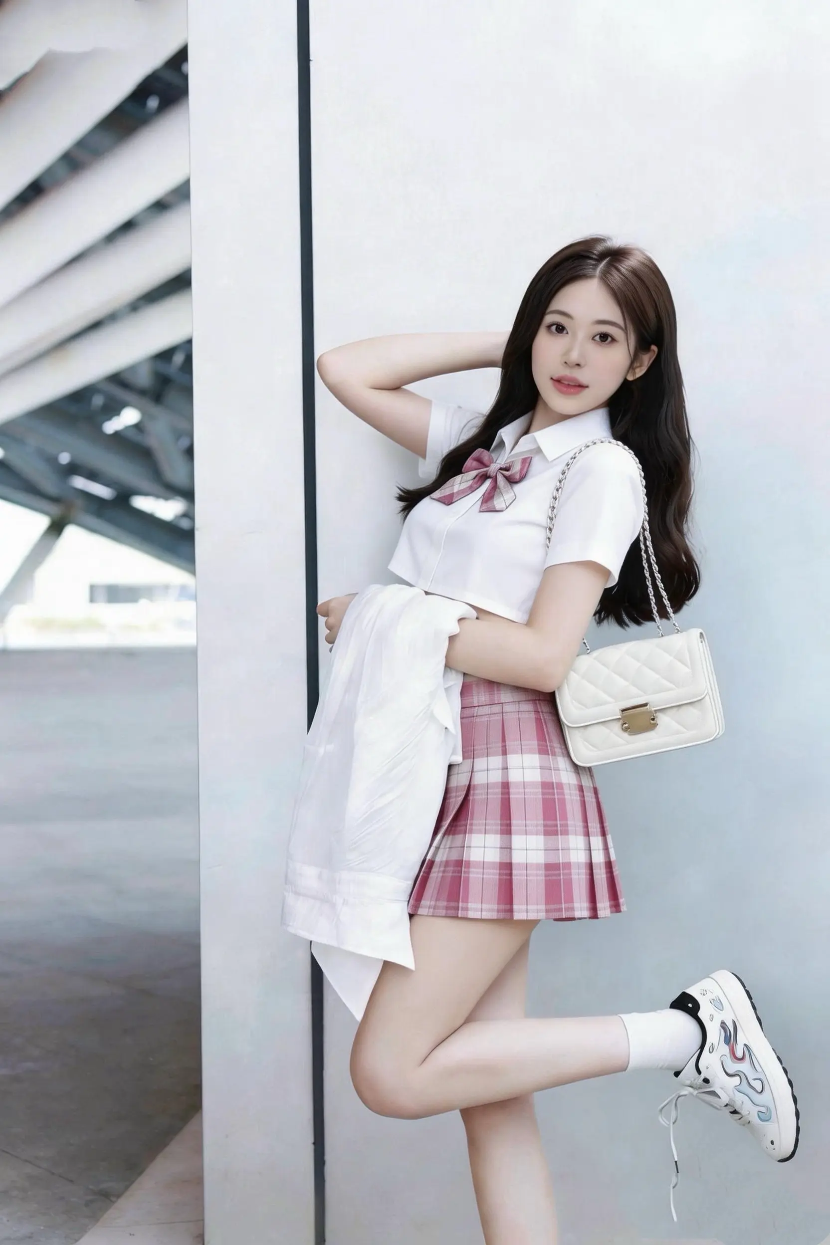 主打少女感+学院风。     谁懂啊！这套粉格JK也太甜了吧！短款衬衫...