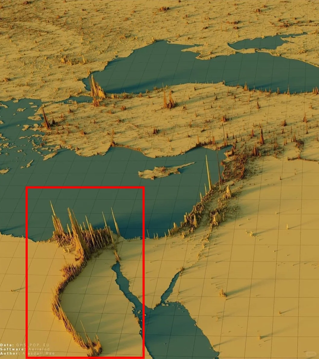 世界某个地方人口密度分布图，你知道是哪吗