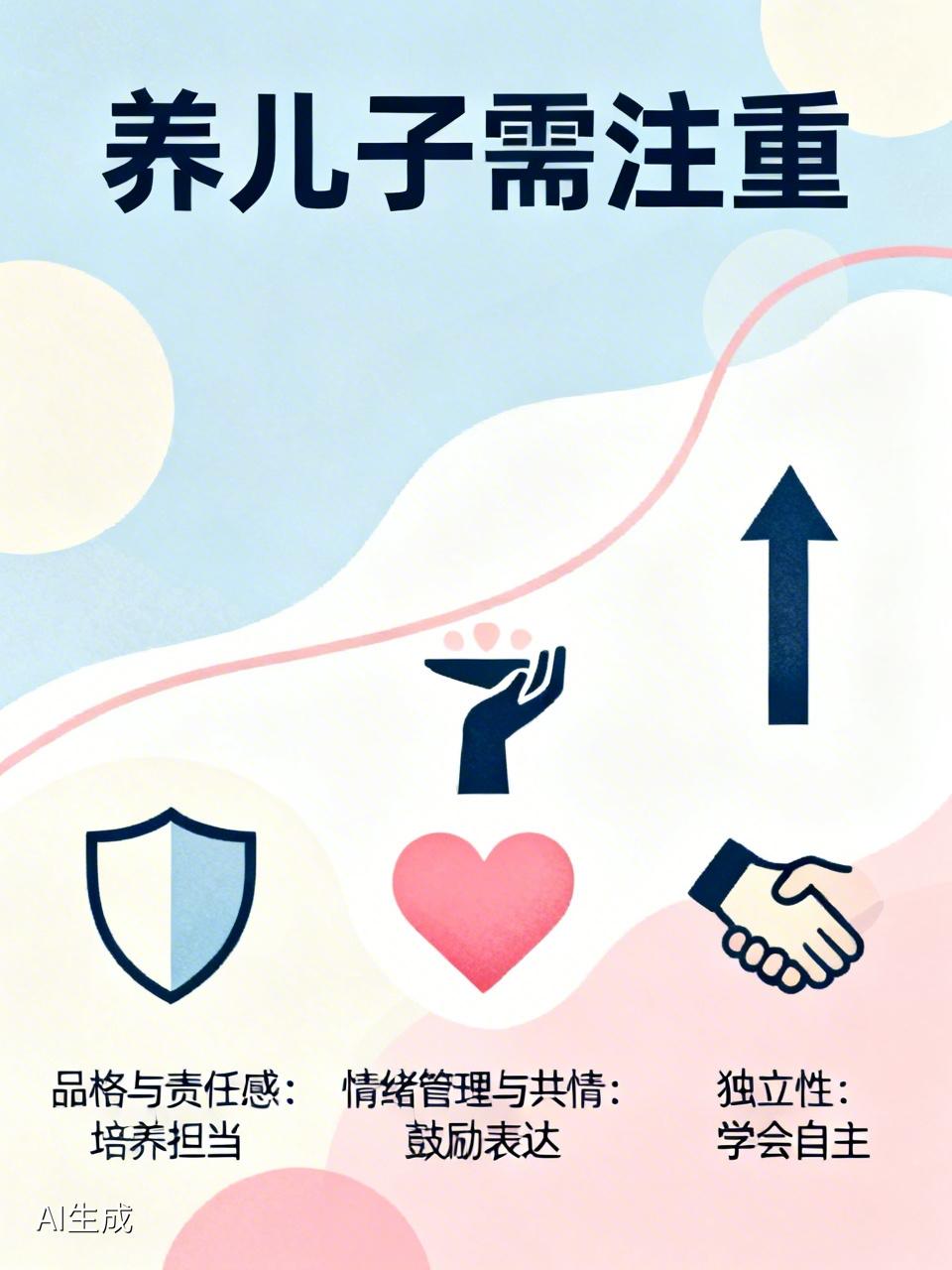 你觉得养儿子最需要注重什么 养儿子可不简单，有几个方面得重点关注。
品格与责任感