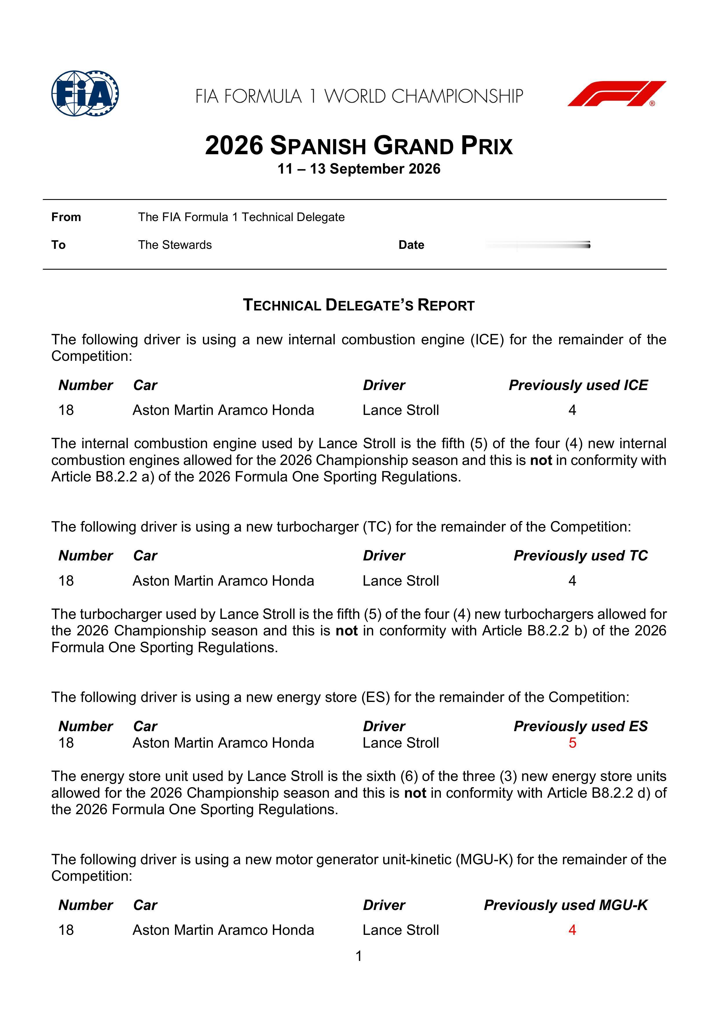 F1[超话]2026F1西班牙大奖赛 斯图尔更换了动力单元限制部件 ​​​