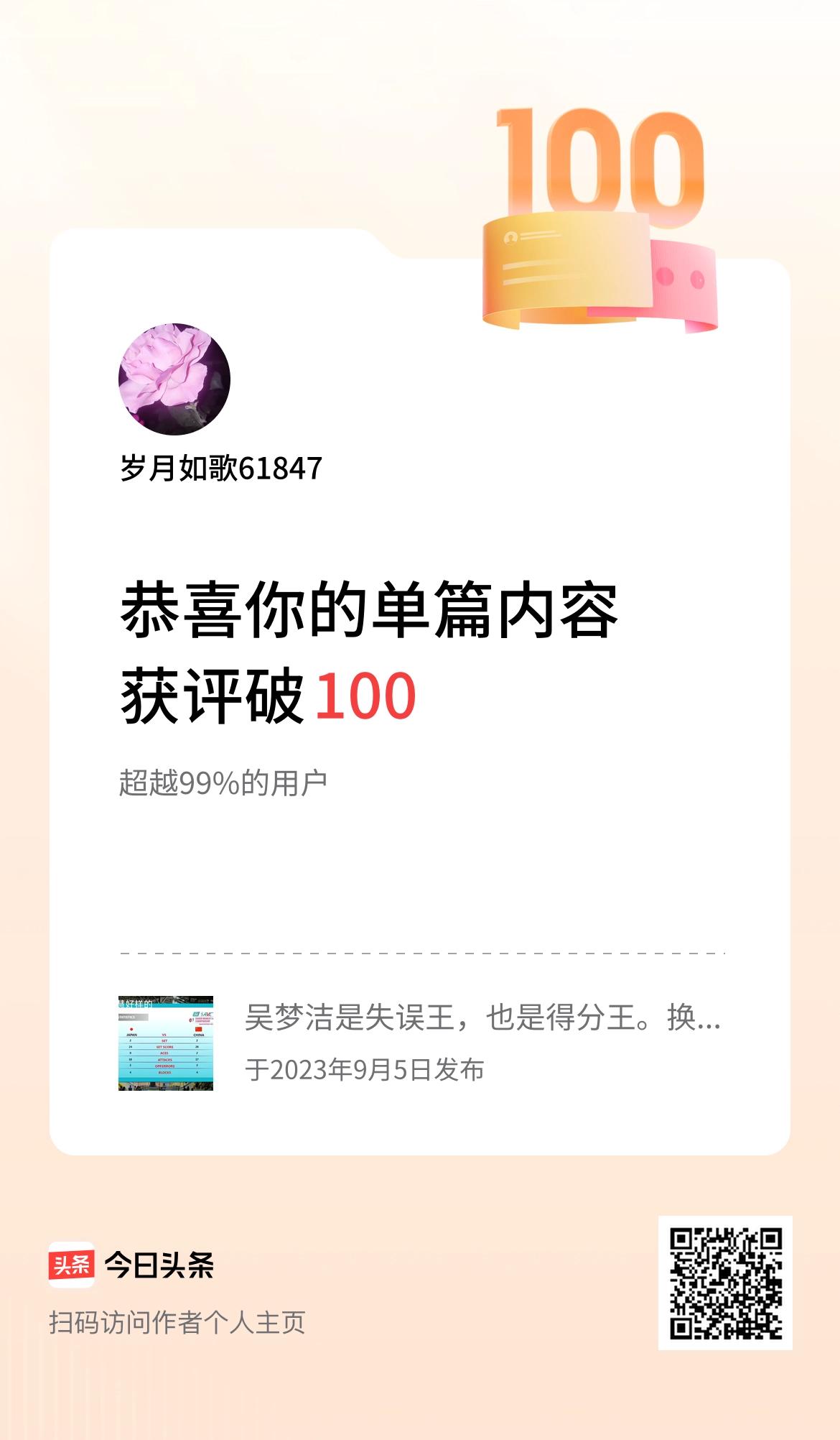 单篇内容获评论量破100啦！