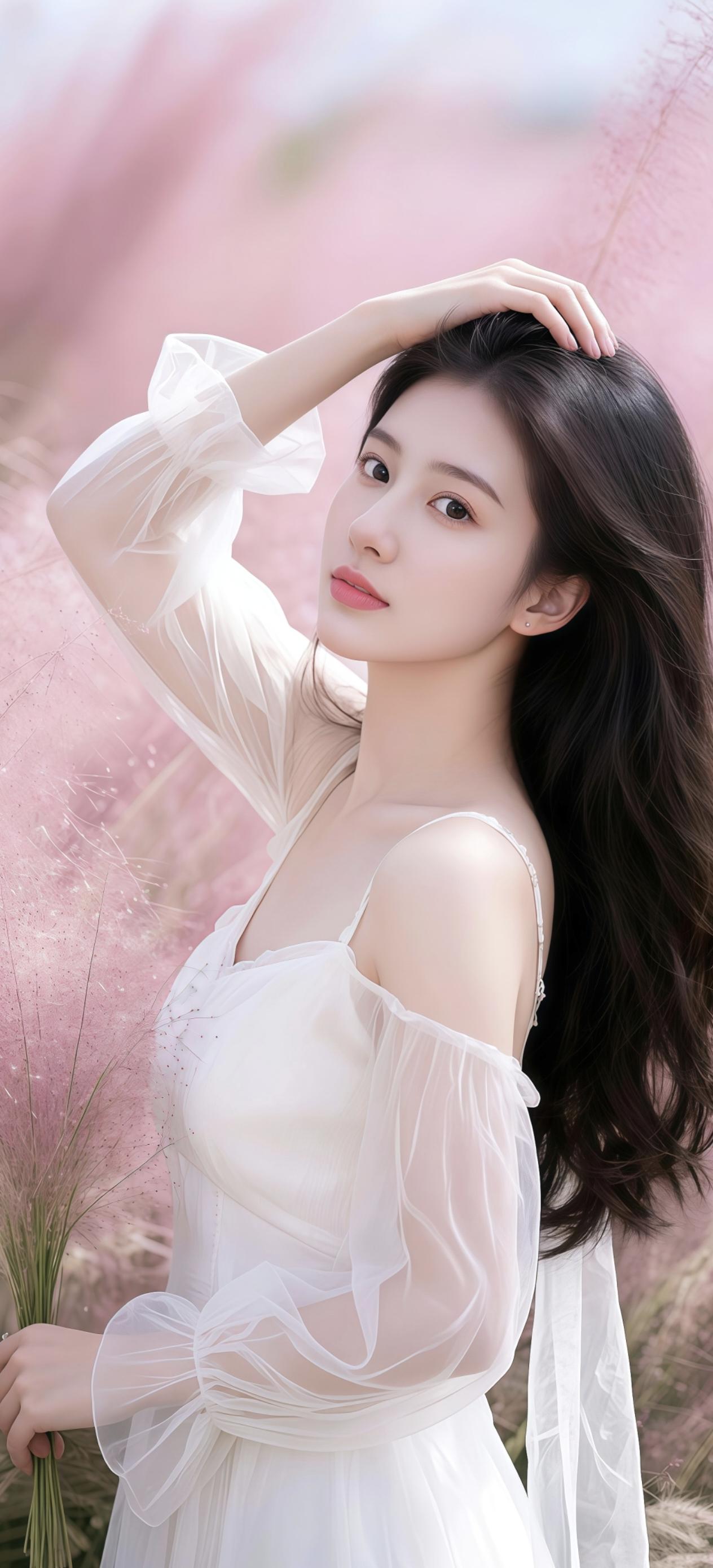 天生丽质自清华，不假铅华也自嘉。

眉若远山含晓黛，目如秋水映朝霞。

凝脂胜雪