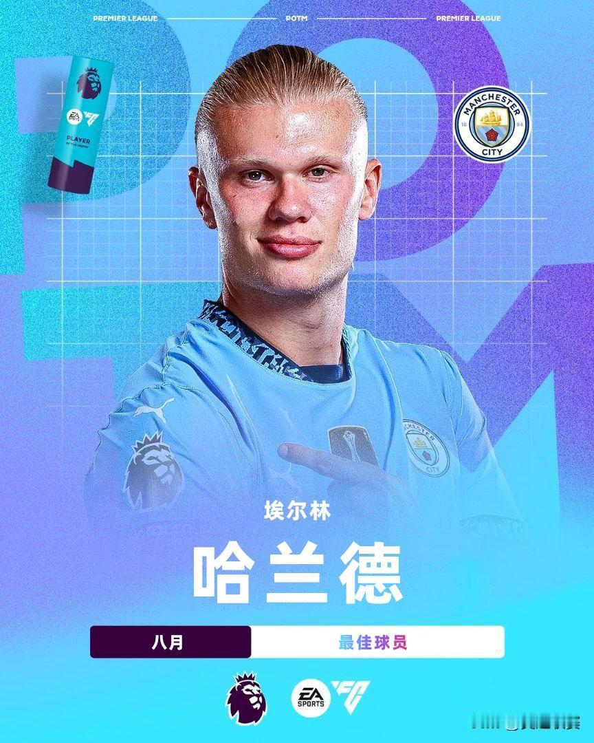 EA SPORTS 英超8月最佳球员：哈兰德

曼城足球俱乐部 球星哈兰德在8月
