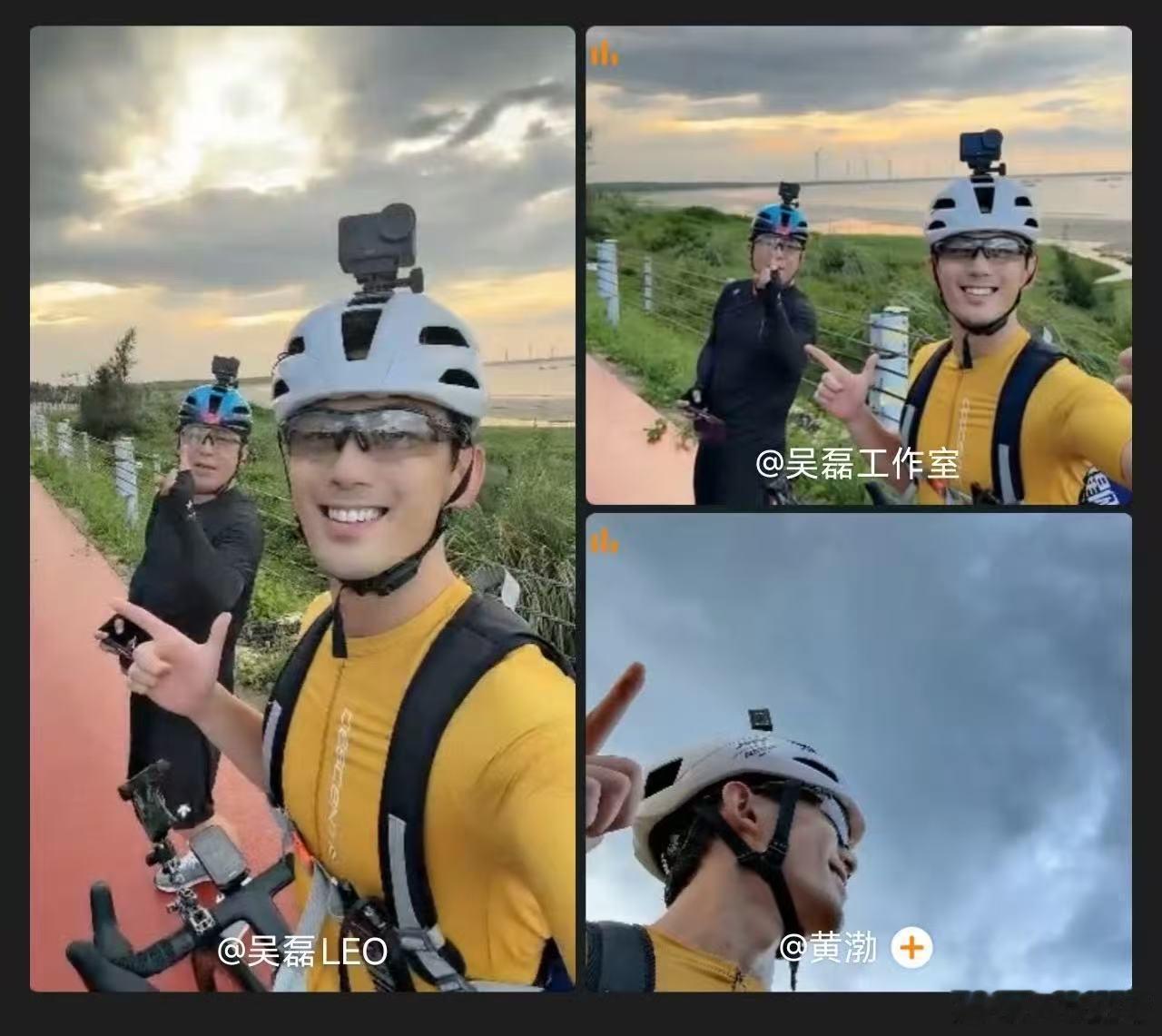 吴磊在黄渤身边可以做小孩黄渤把车举起来拍吴磊 渤哥和磊子的骑行直播给到夯中夯，周