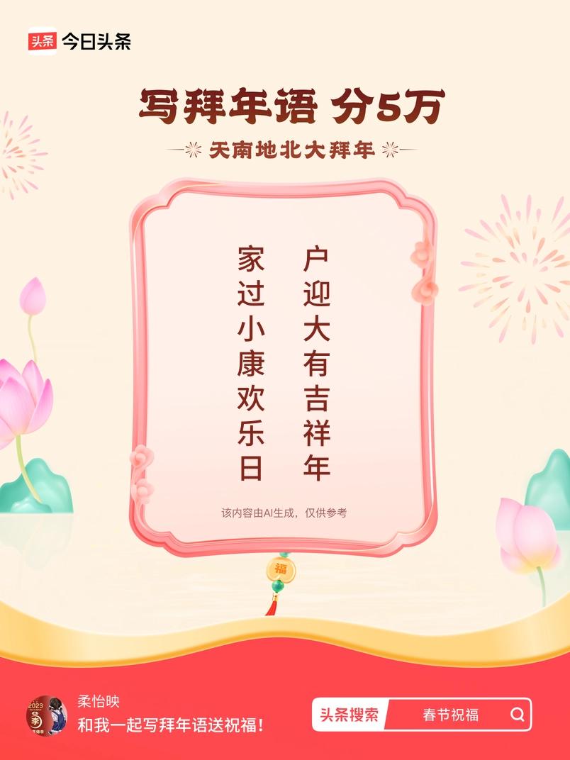 写拜年语送祝福新春拜年送祝福！我的祝福是：“家过小康欢乐日，户迎大有吉祥年”！快