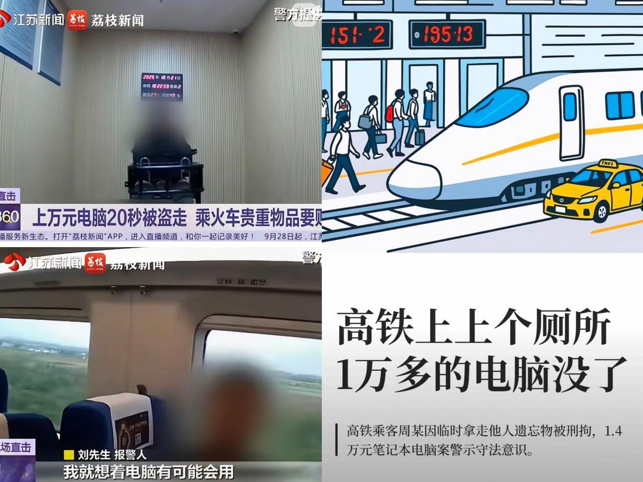 心真大啊！刘先生在高铁上把价值1万4的笔记本电脑往座位网兜里一放，转身去上厕所。