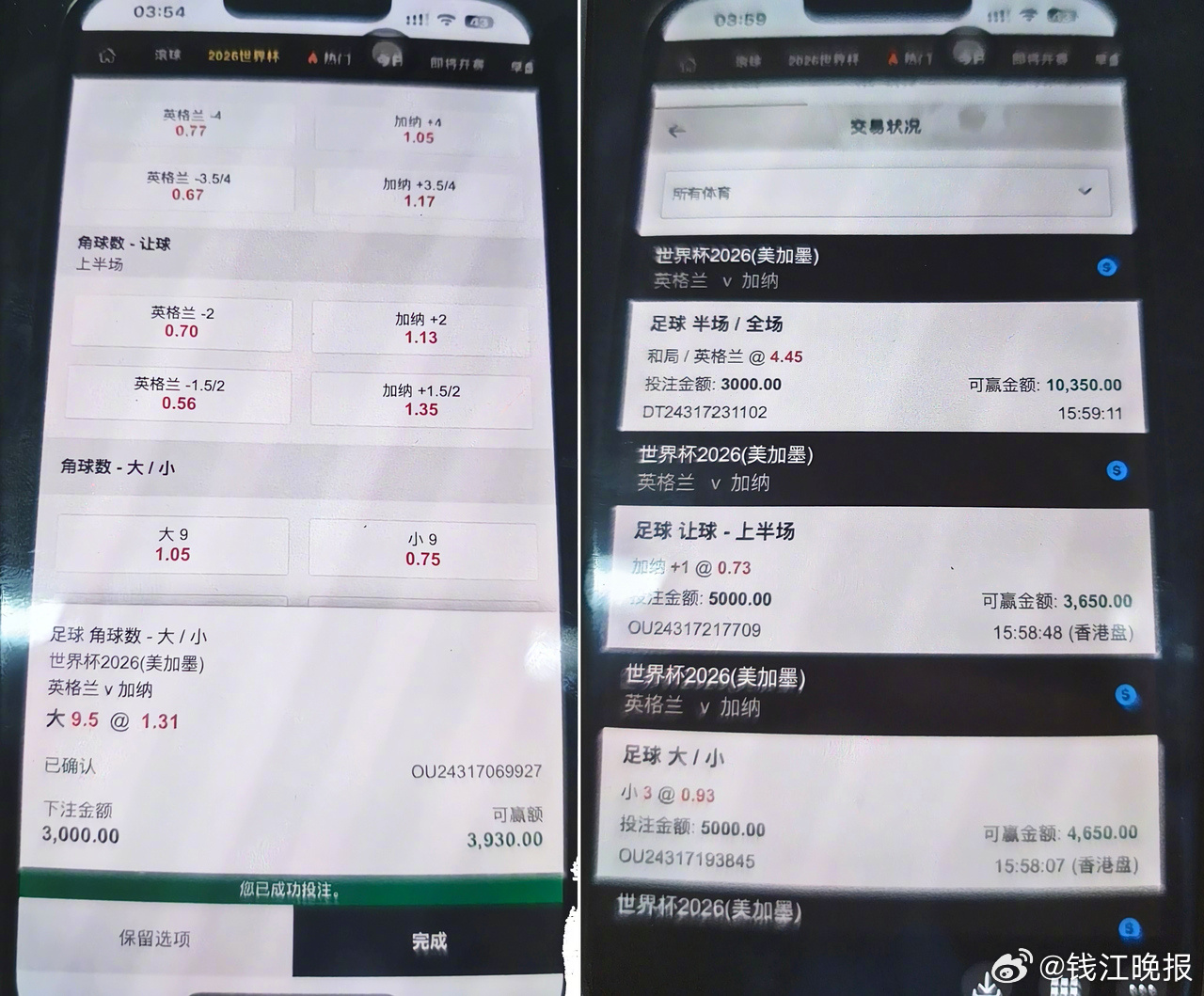 【#涉嫌世界杯赌球杭州3人刑拘#】美加墨世界杯激战正酣，在全民观赛的热潮之下，不