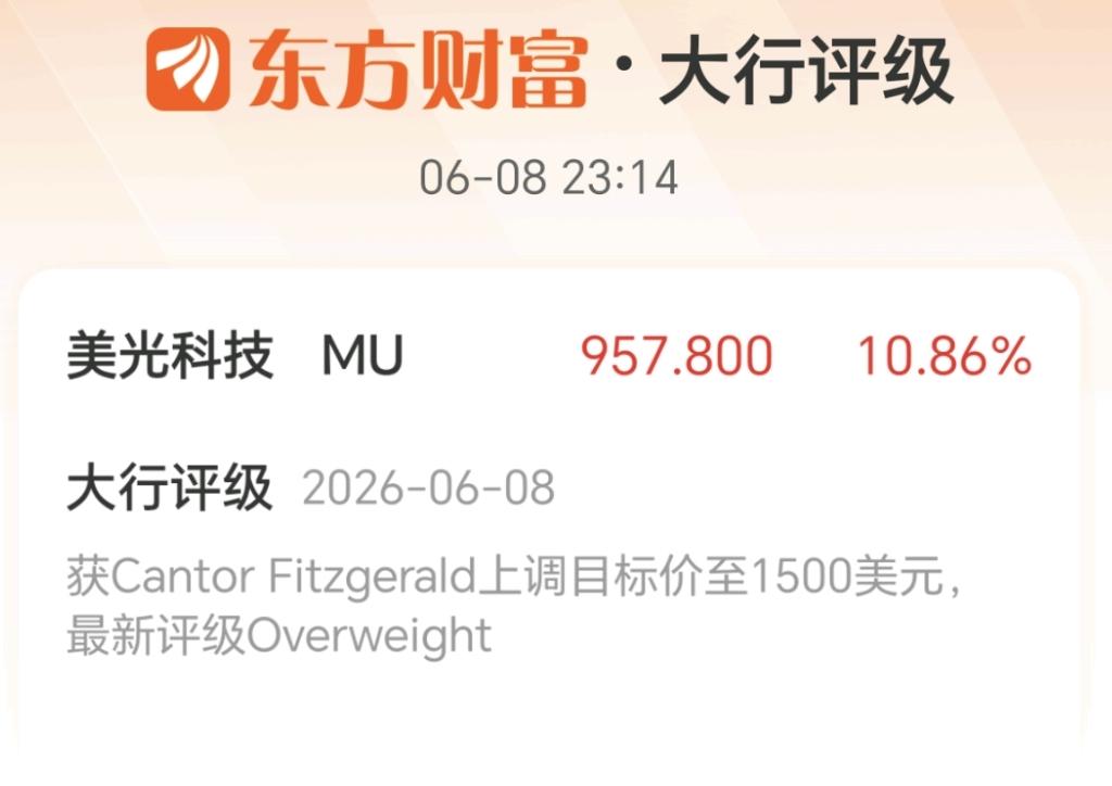 美光科技，1500美金
前一天还预测1100，暴跌两天后预期提高到1500。
惊