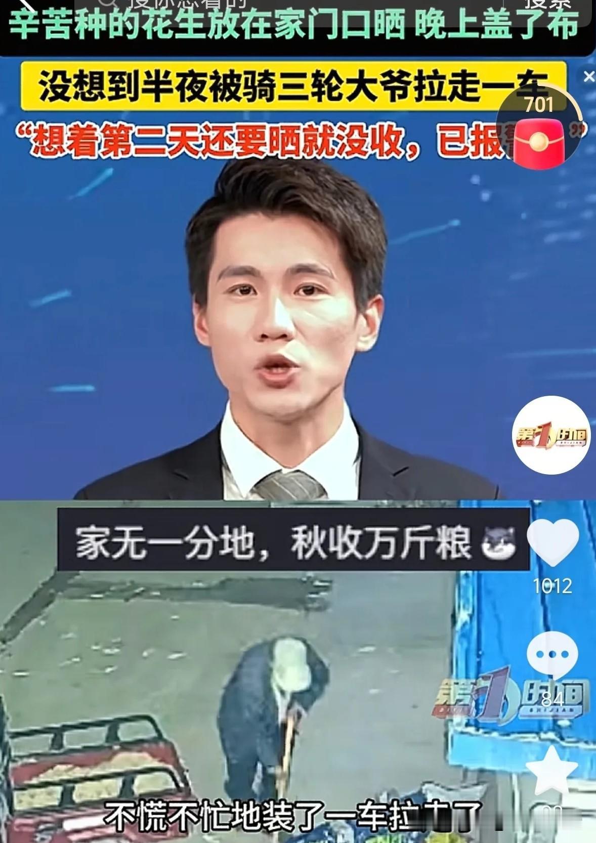 胆子太大了！河南濮阳，一农户把刚收的花生摊在自家门口晾晒，想着第二天还得接着晒，