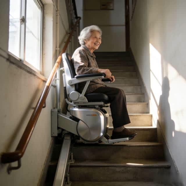 旋转座椅电梯，装的是民生温度，暖的是银发晚年
 
浙江一小区楼道里的旋转座椅电梯