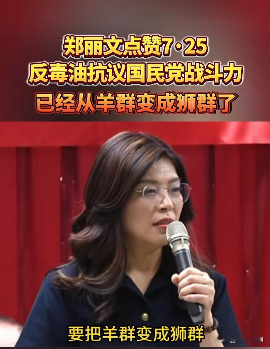 7月27日国民党中评会上，郑丽文总结7月25日凯道反毒油大型集会，兑现她此前提出