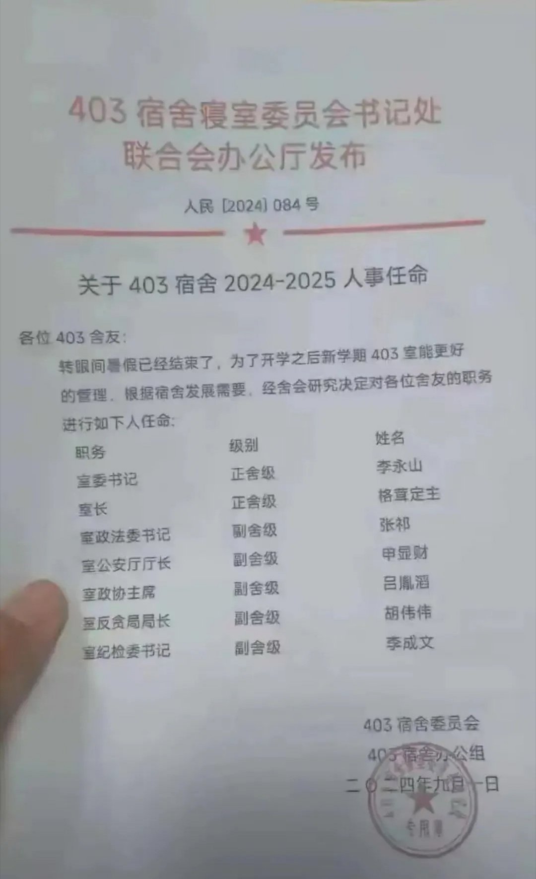 一个寝室八个人，全部都是官~ ​​​
