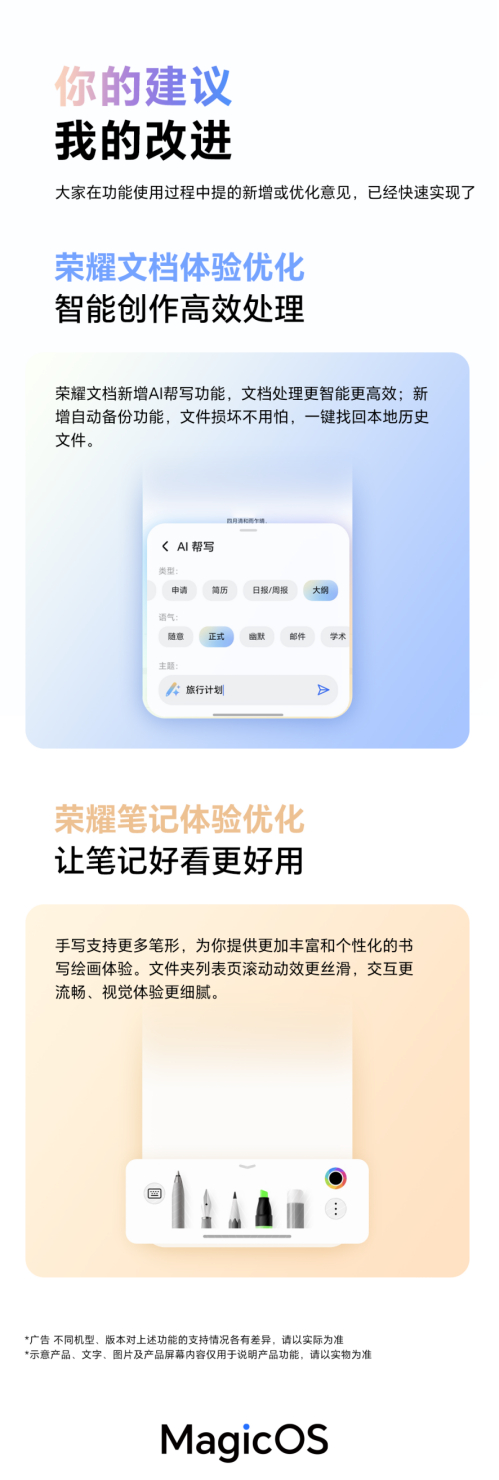 最近荣耀MagicOS系统升级真的很积极，而且舍得下放功能。像荣耀文档和荣耀笔记