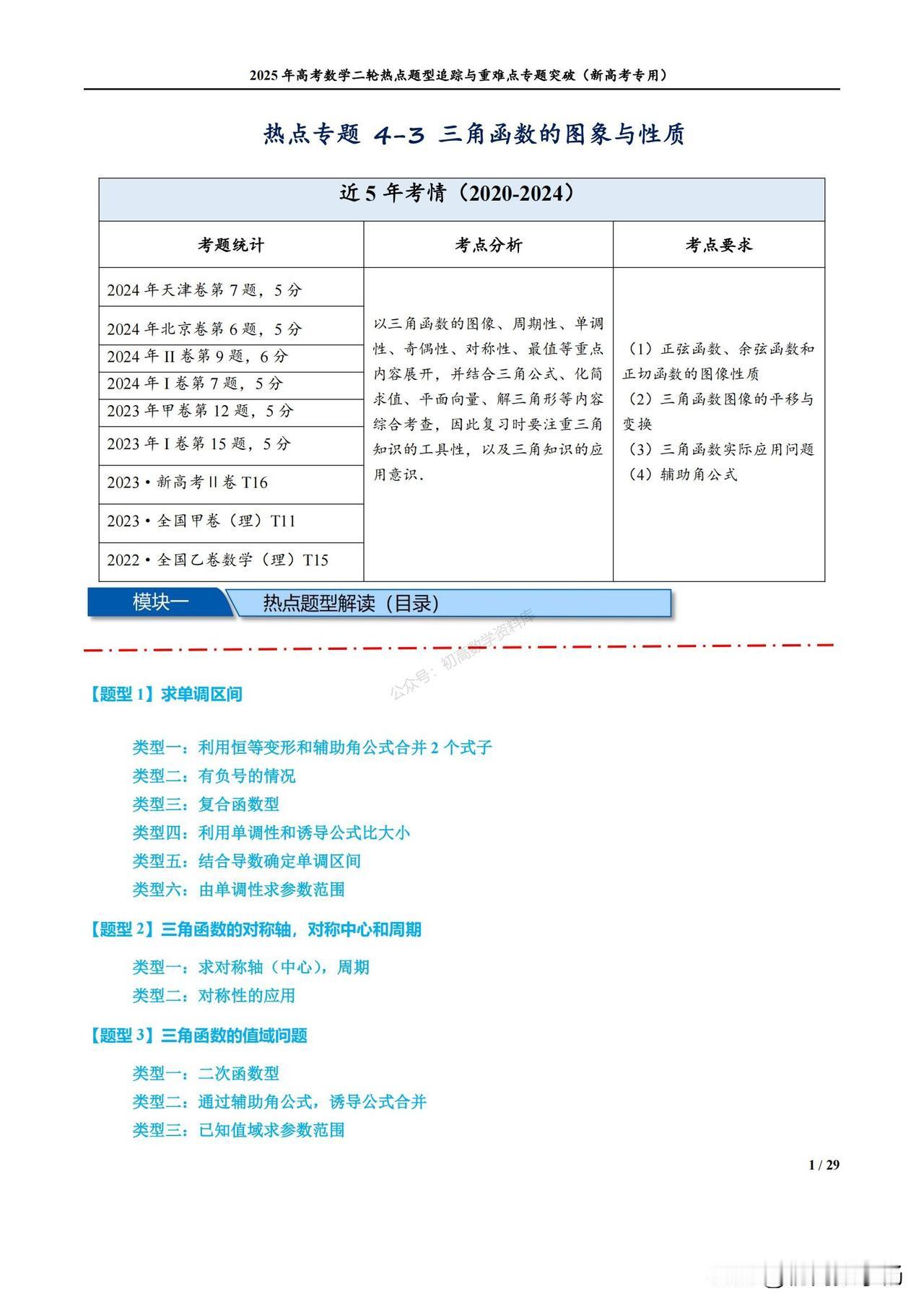 高三数学培优——三角函数的图象与性质11种题型汇编