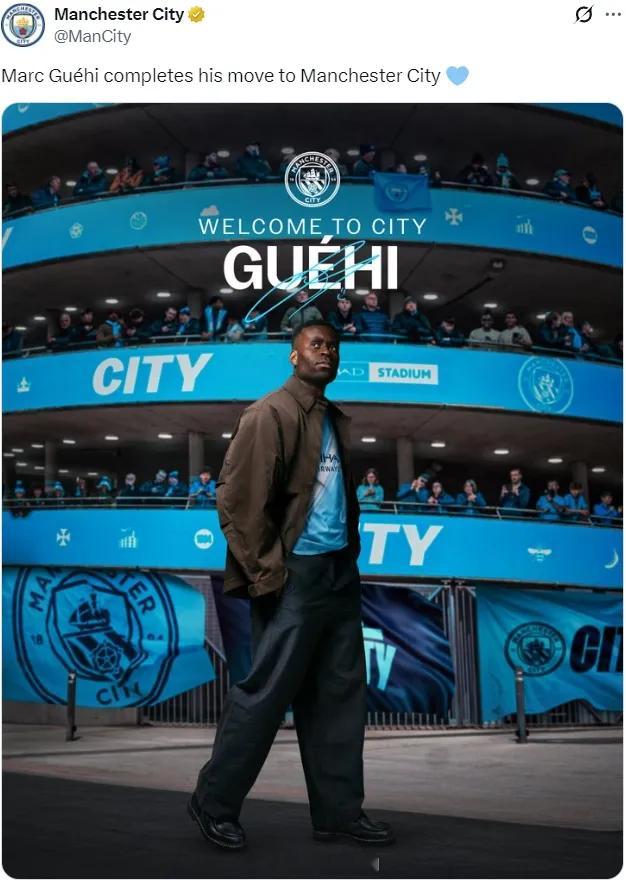 足球转会新闻  官方：曼城宣布从水晶宫签下了格伊，这名中卫签下了一份2031年到