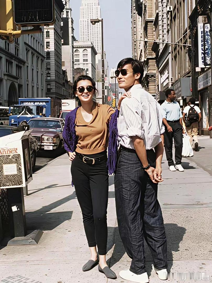 1990年街头抓拍，张曼玉随性自在，复古氛围感拉满。 
