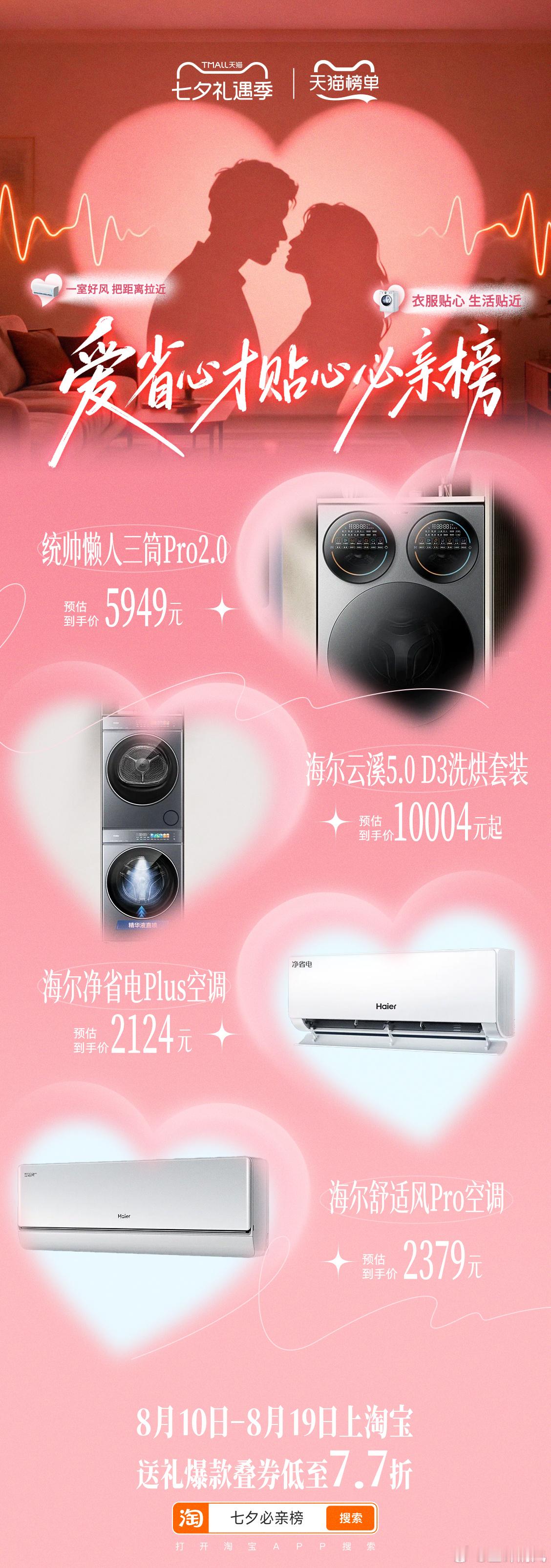 天猫七夕必亲榜七夕无需繁杂套路，备好礼物勇敢相拥，简单相处便是最好温柔。8月10