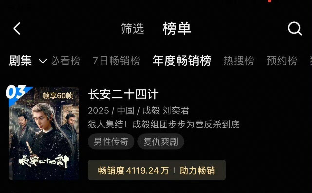 成毅长安二十四计优酷年度畅销榜第三成毅长安二十四计年度畅销榜第三喜报来袭！成毅《