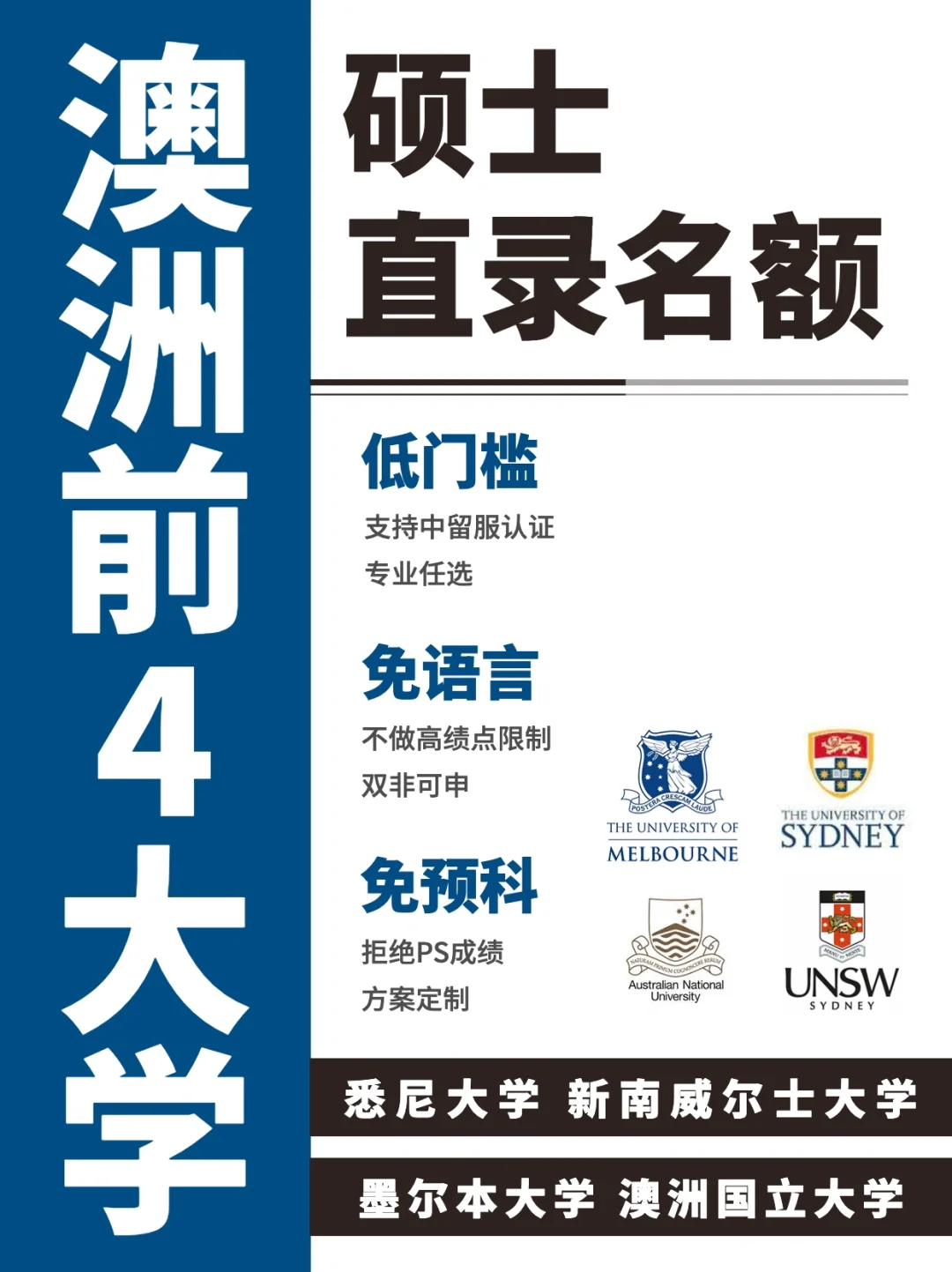 🇦🇺澳洲前四24年硕士直招计划