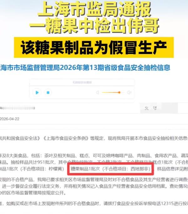 【上海市监局通报一糖果中检出伟哥】检出伟哥糖果为假冒生产 4月22日，上海市市场