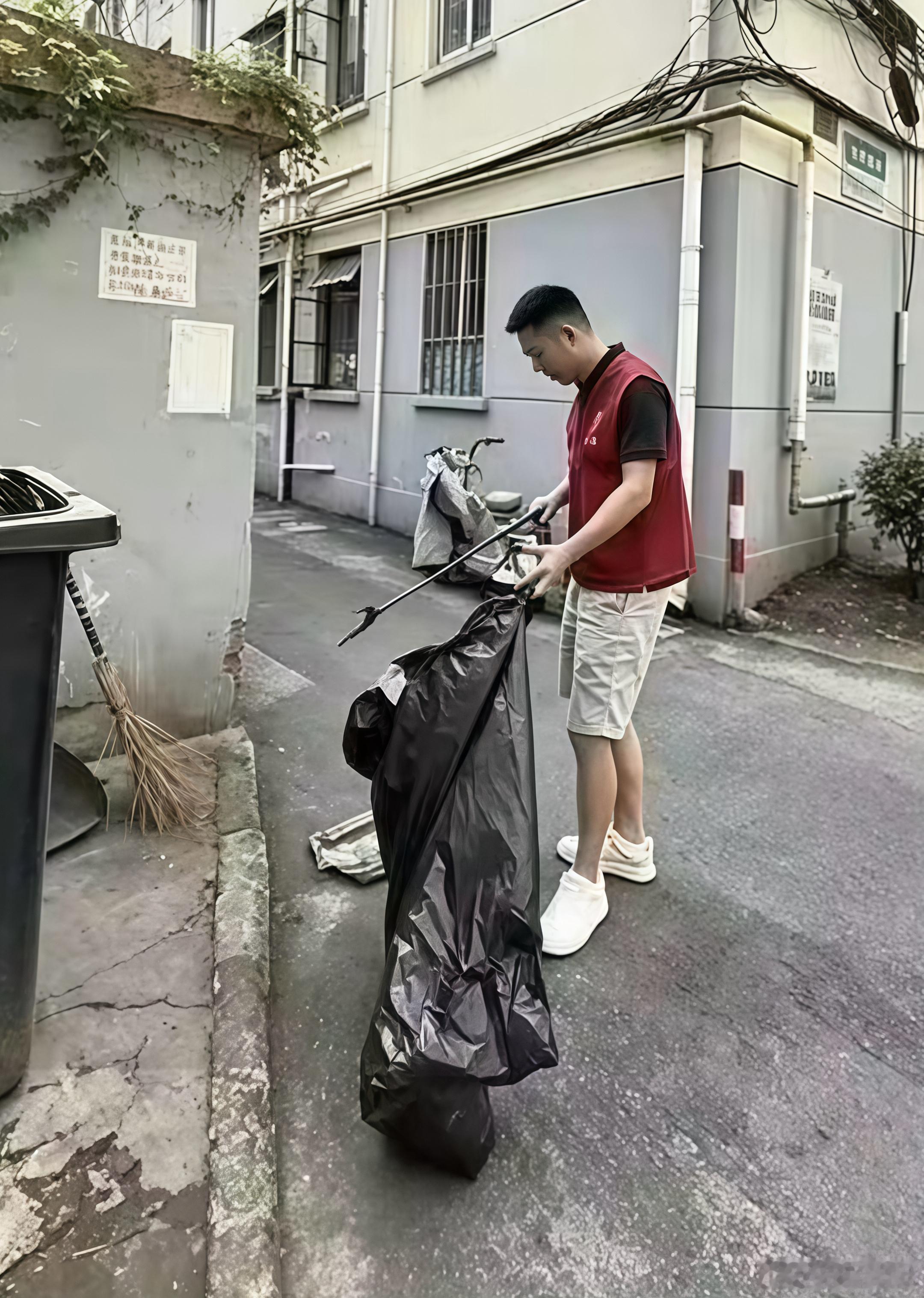 出去捡瓶子可以穿一件志愿者的红马甲，瞬间体面多了 