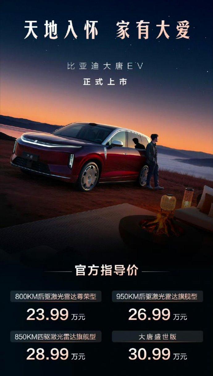 比亚迪还是那么的卷王，大唐这个23.99万的起售价太猛了。
二代刀片电池和闪充，