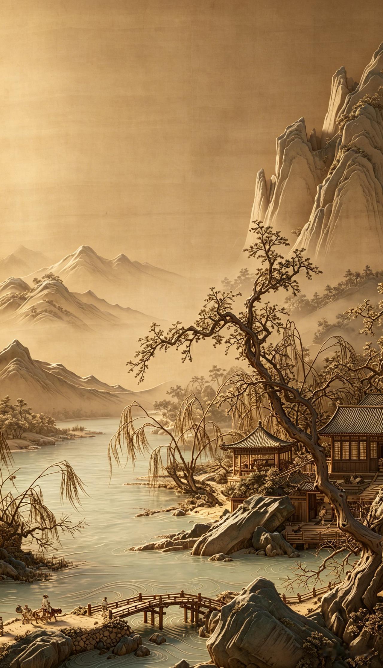 山静水软，人在画里，走的路，全是诗！！！（南宋 佚名《春山行旅图》AI复原图）