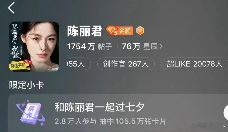 陈丽君超话钻咖破万了！还没播剧就这么火了，钻咖破一万，超like前几天也有两万，