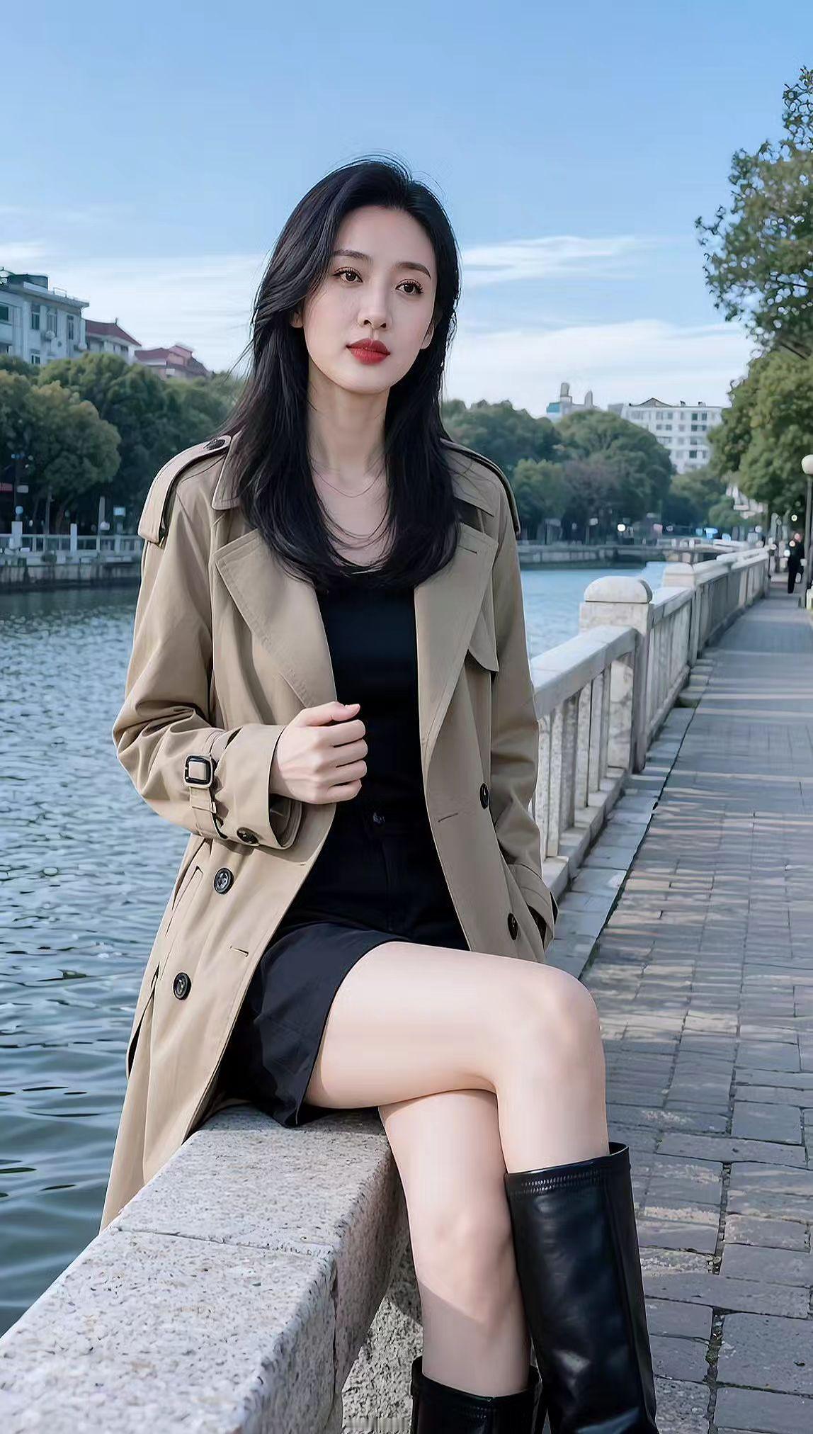 AI湖畔风衣照 抖音ai创作 甜系女孩  骨相美女图片 记录震撼的瞬间