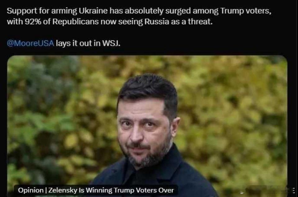 海外新鲜事 《华尔街日报》：特朗普的支持者中，支持武装乌克兰的呼声高涨，92%的