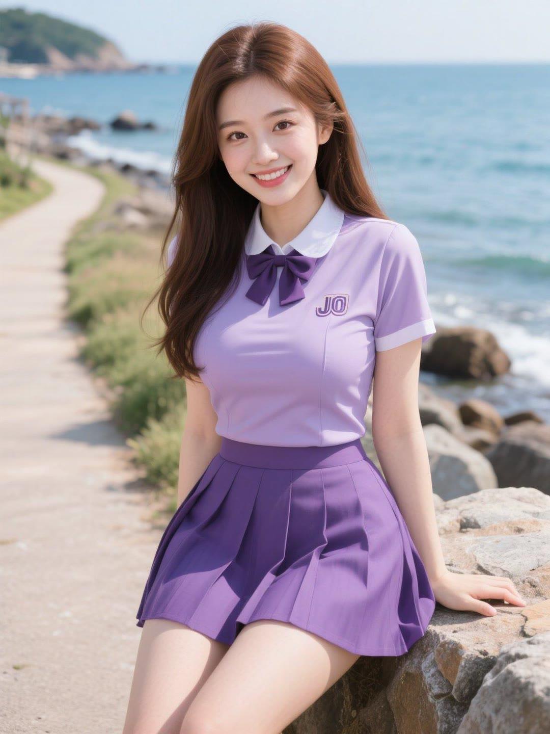 海风吹拂，少女笑颜如花。