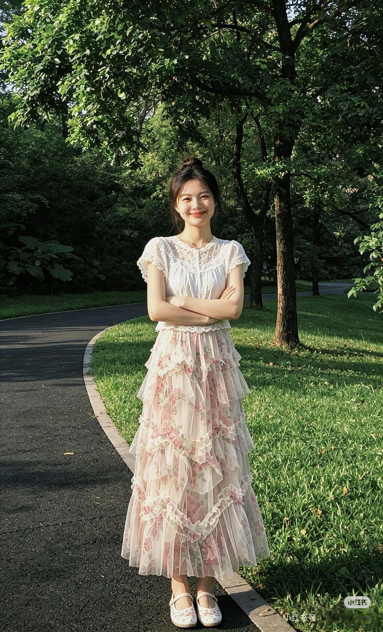 森系少女感拉满！这套碎花裙套装太绝了
👗 上衣：精致感拉满的纯欲小心机
这件白