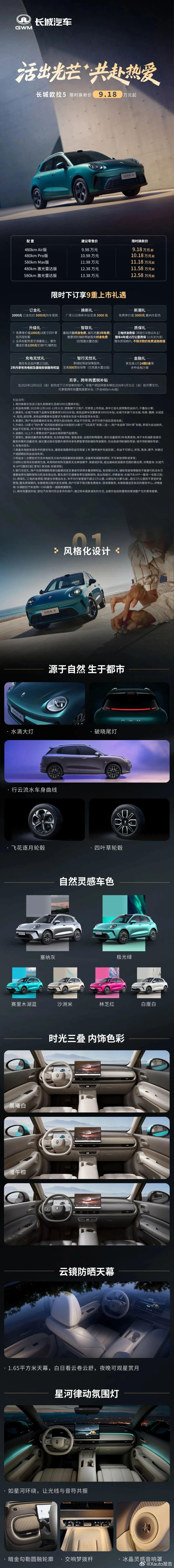 一图读懂长城欧拉5纯电SUV限时换新价9.18万元起12月16日，长城汽车旗下欧