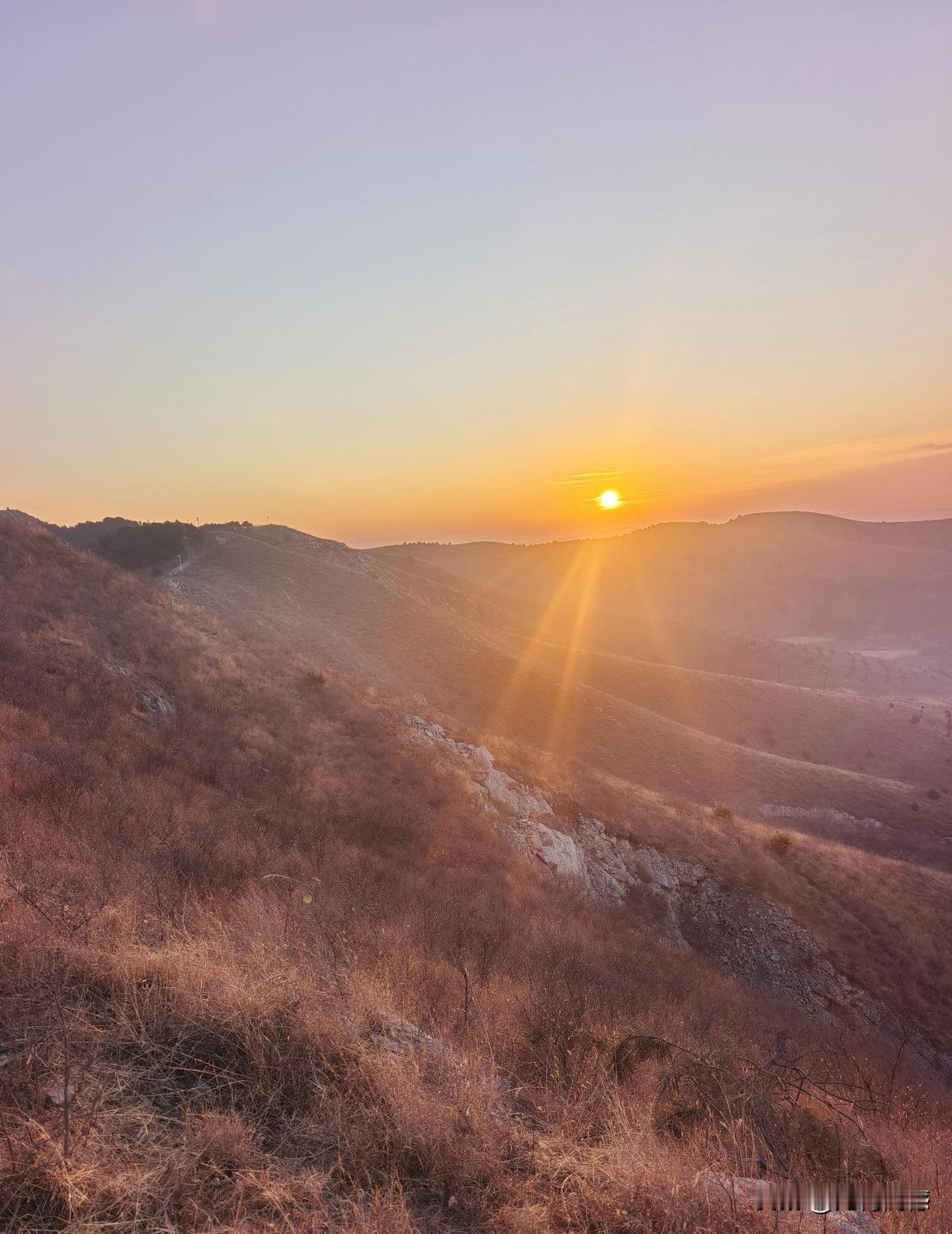早晨的太阳特别的红，给人的感觉红红火火，看着特别的温暖，特别的惬意！