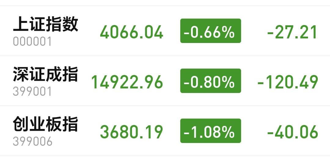 基金：Cpo板块和AI应用板块
市场三大指数都是下跌中，创业板指下跌了1.08%