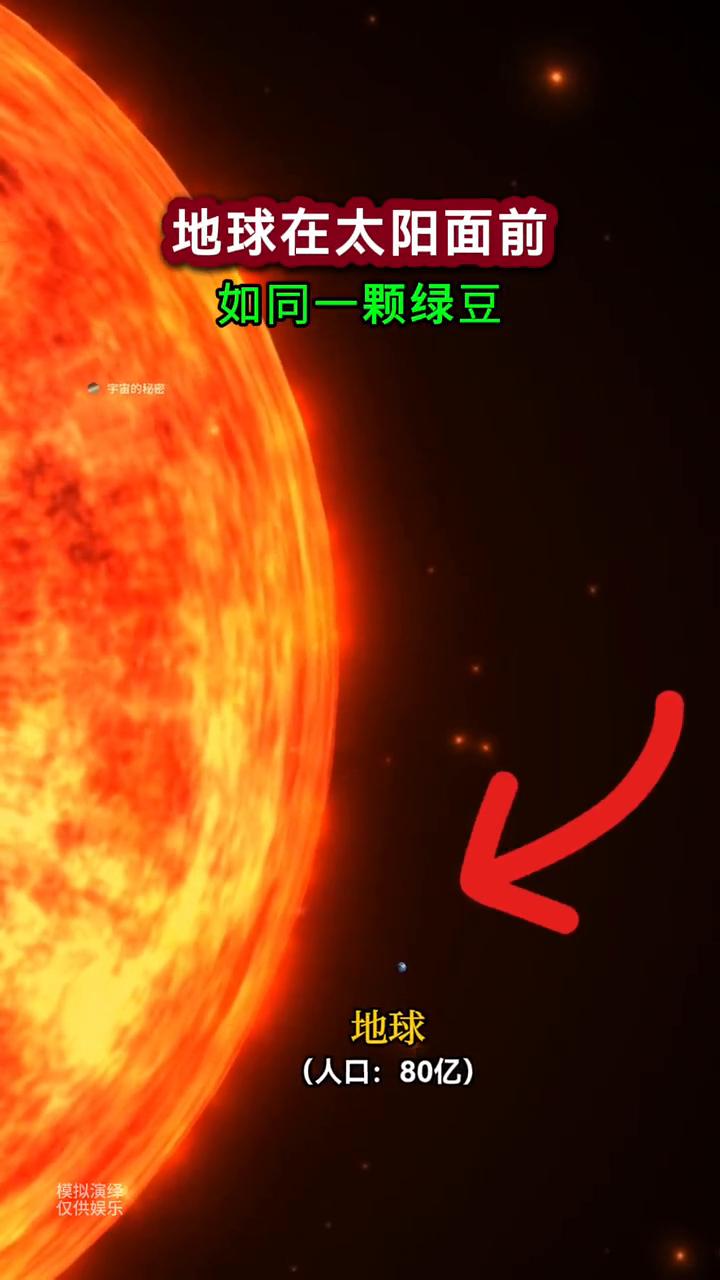 地球在太阳面前如同一颗绿豆。
地球(人口：80亿)。