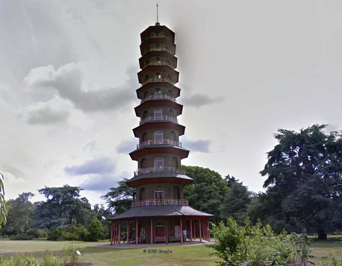 邱园中国塔（Great Pagoda）
这是一座十层高的砖塔，高约50米，仿照南