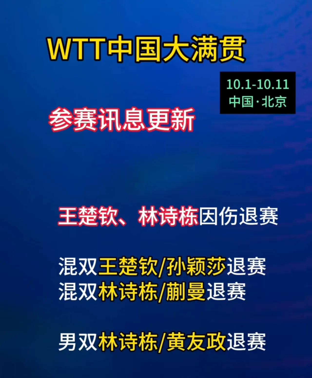 这一退赛，WTT不光是含金量，连含银量也不存在了！
这次大满贯跟亚运会挨得实在太