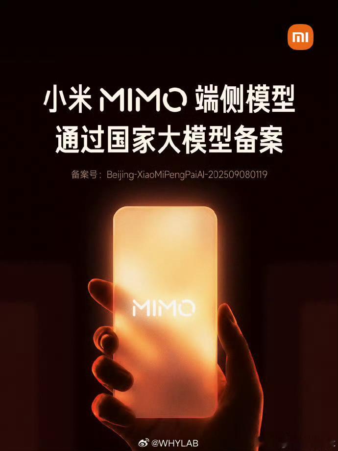 野狗骨头海边吻小米 MiMo 端侧模型通过国家大模型备案。小米官方：AI、芯片、