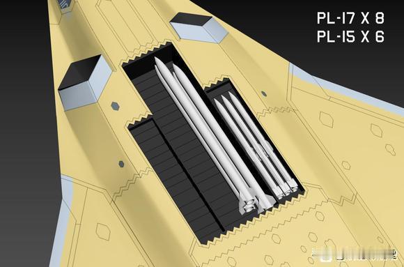 有人通过3D建模，猜测J36的导弹可以重叠两层放置，这样的话载弹量可以成倍提高。