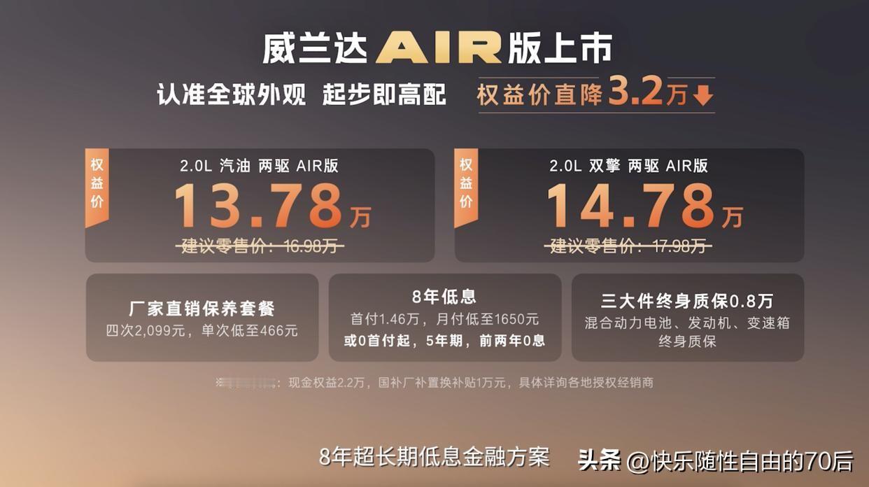 2026年2月24日，广汽丰田宣布换代威兰达AIR版上市。
威兰达AIR版延续了