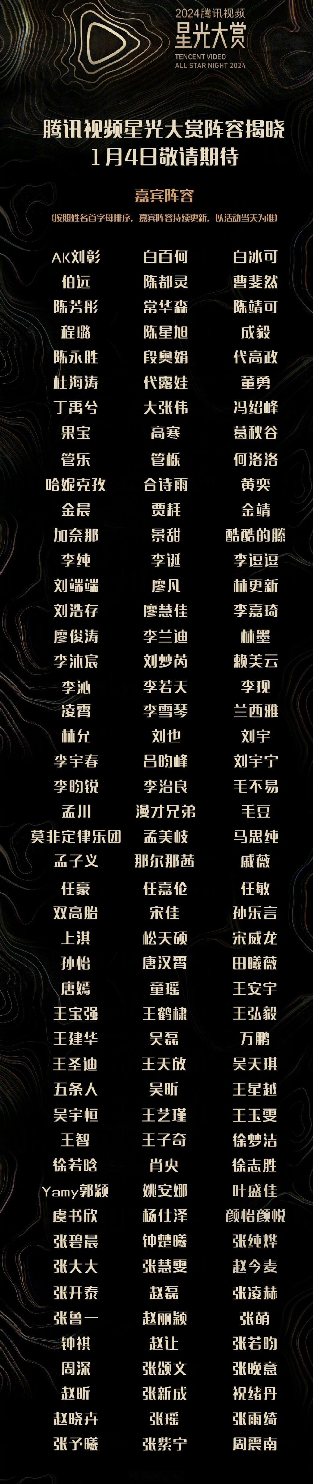 鹅的星光大赏阵容名单公布了，这阵容着实令人期待，又可以尽情饱览众多俊男靓女的风采