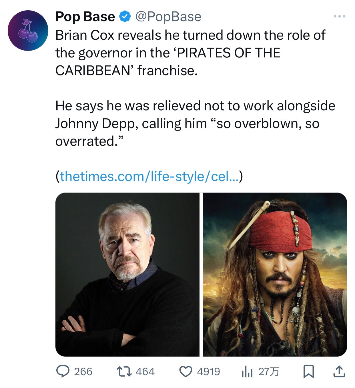 TNABO 布莱恩·考克斯：我推到了《加勒比海盗》系列皇家港总督一角，因为不想和