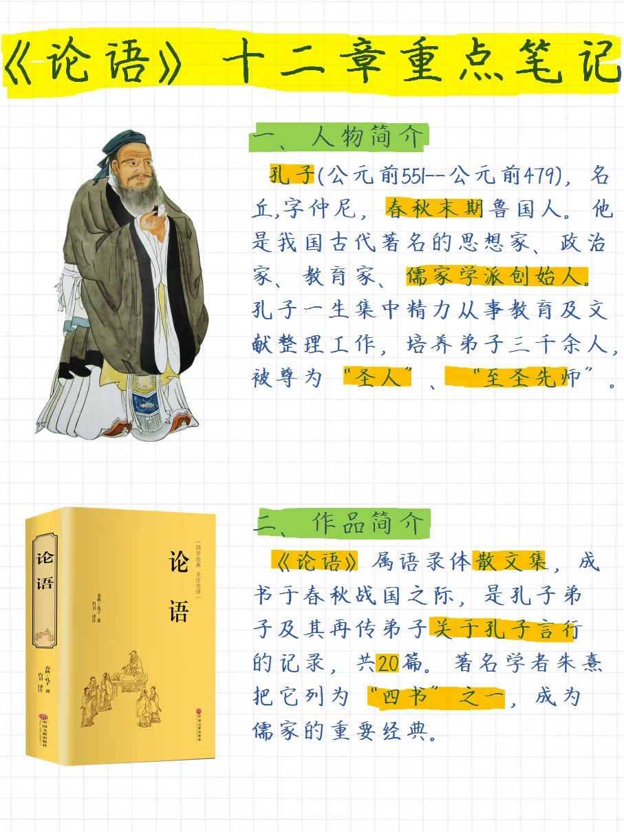 七上必考文言文重点笔记 | 《论语》十二则