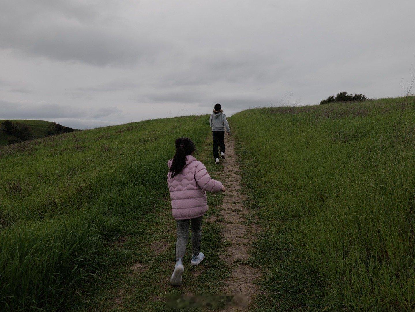 今天有点阴冷，没法去海边。继续带姐妹俩去踏春。两个娃还是开心。伊宝不想要妹妹，只