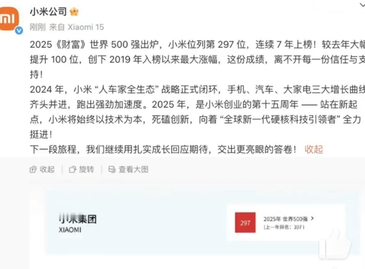 小米连续7年上榜世界500强米粉过年，黑子破防，不予置评！ ​​​