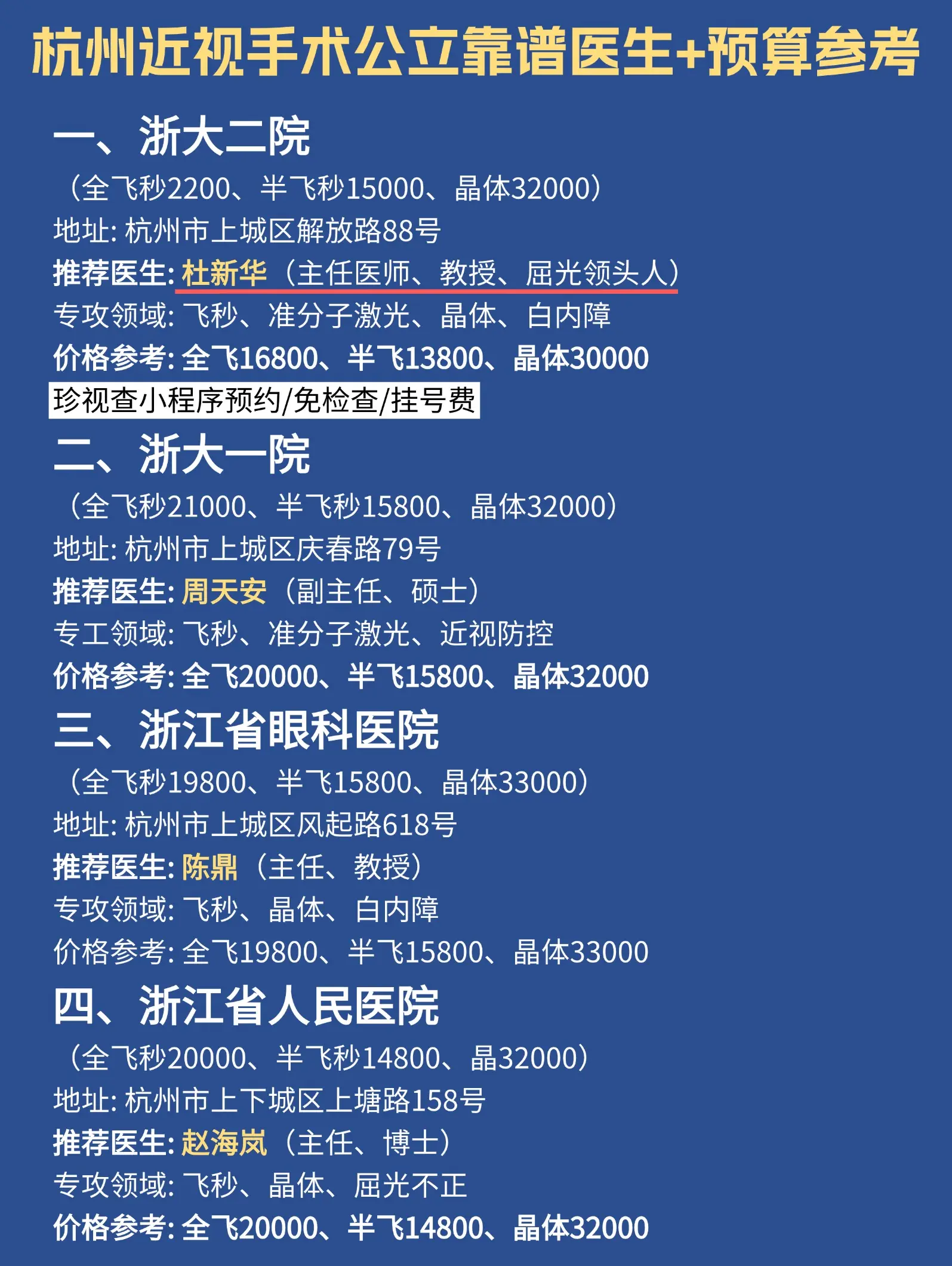 杭州近视手术。杭州摘镜比较靠谱的大白，费用给大家整理出来了