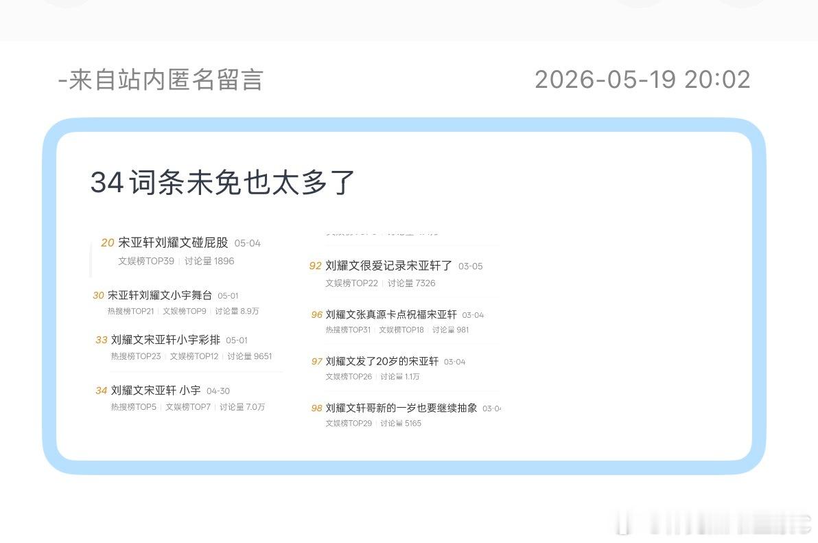 tg：有粉丝统计了近90天，34高位热搜竟然上了这么多！大家怎么看？？热度杠杠哒