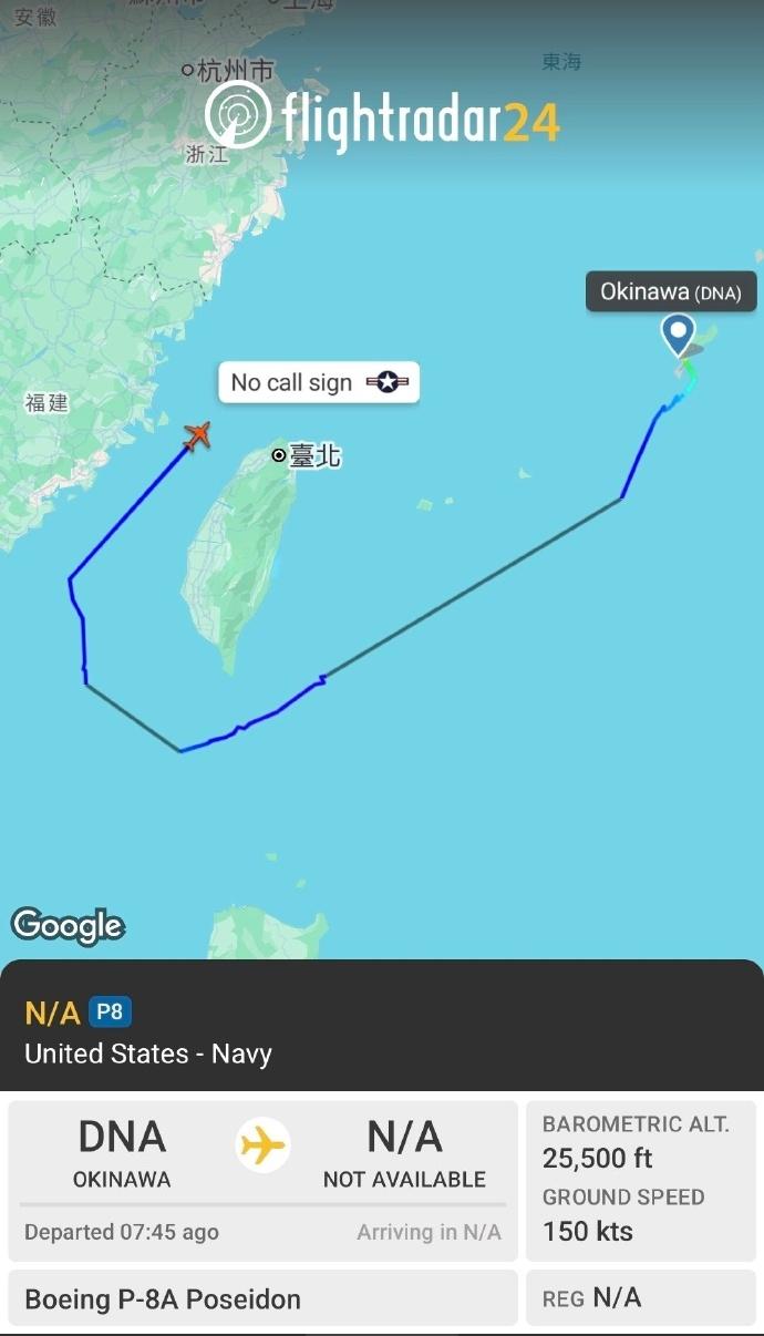 10月28日，一架美国海军的P-8A反潜巡逻机过航台湾海峡。美国智库战争研究所在
