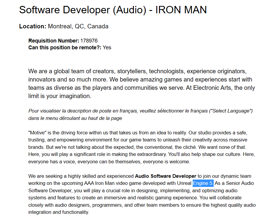 EA《钢铁侠》游戏确认采用虚幻 5 引擎开发